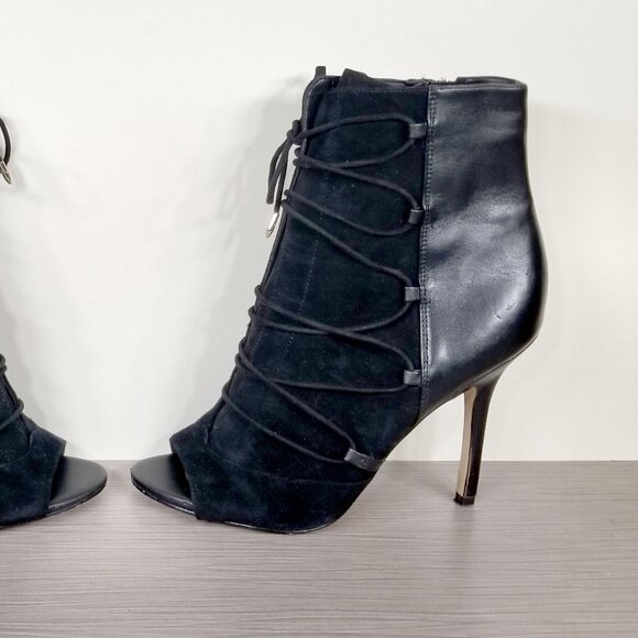 Sam Edelman Asher Black Suede & Leather Open Toe Lace-Up Booties Womens Size 8.5 - Picture 8 of 12